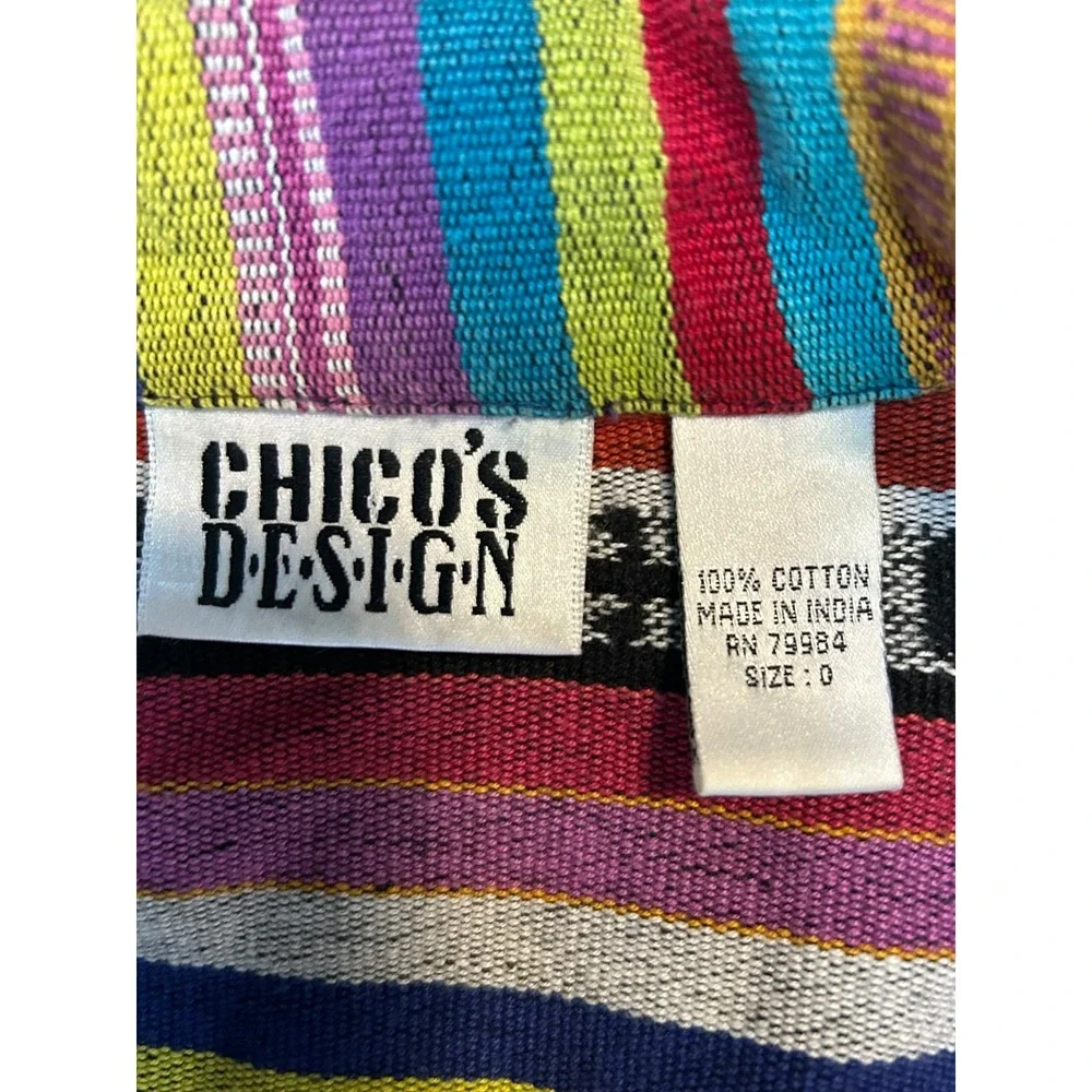 Chicos‎ Design Vintage Striped Cotton Button Down Jacket Sz 0 Small Boho Hippie